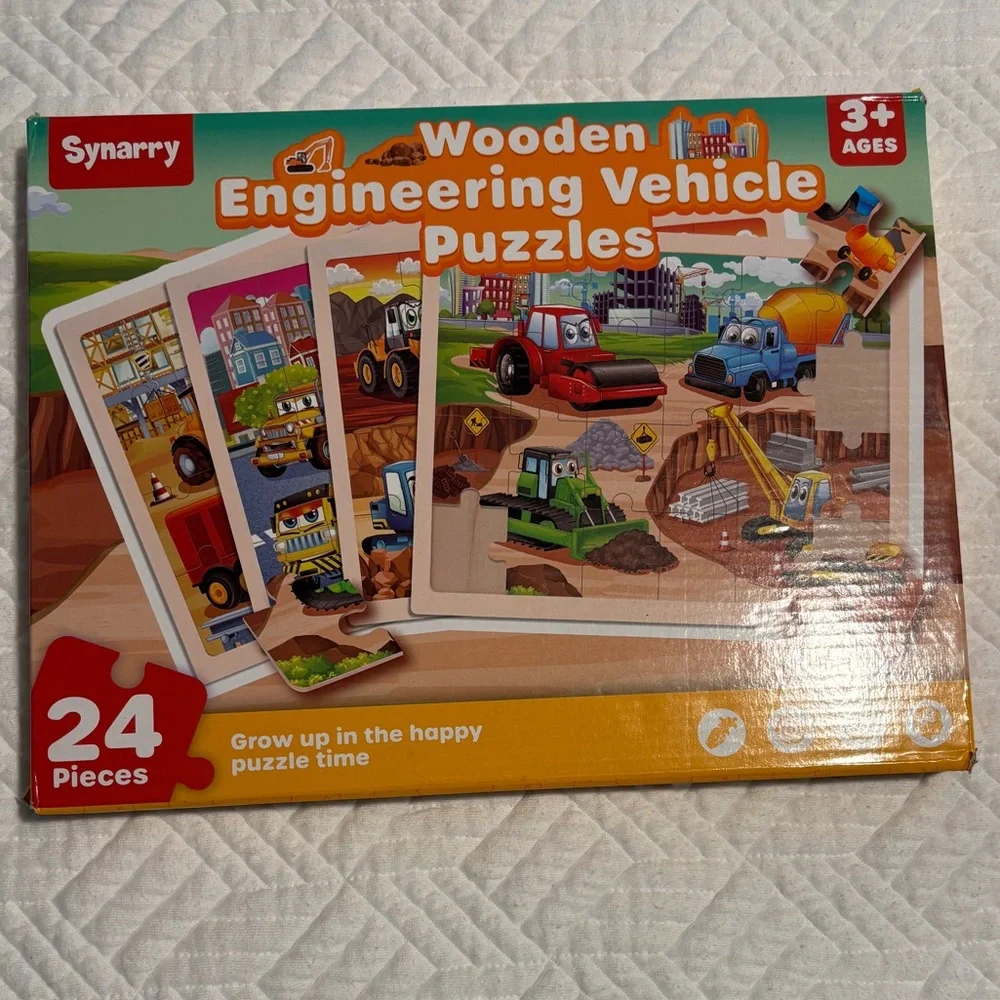 Wooden Engineering Vehicle Puzzles - 24 Pieces 4 pack NEW